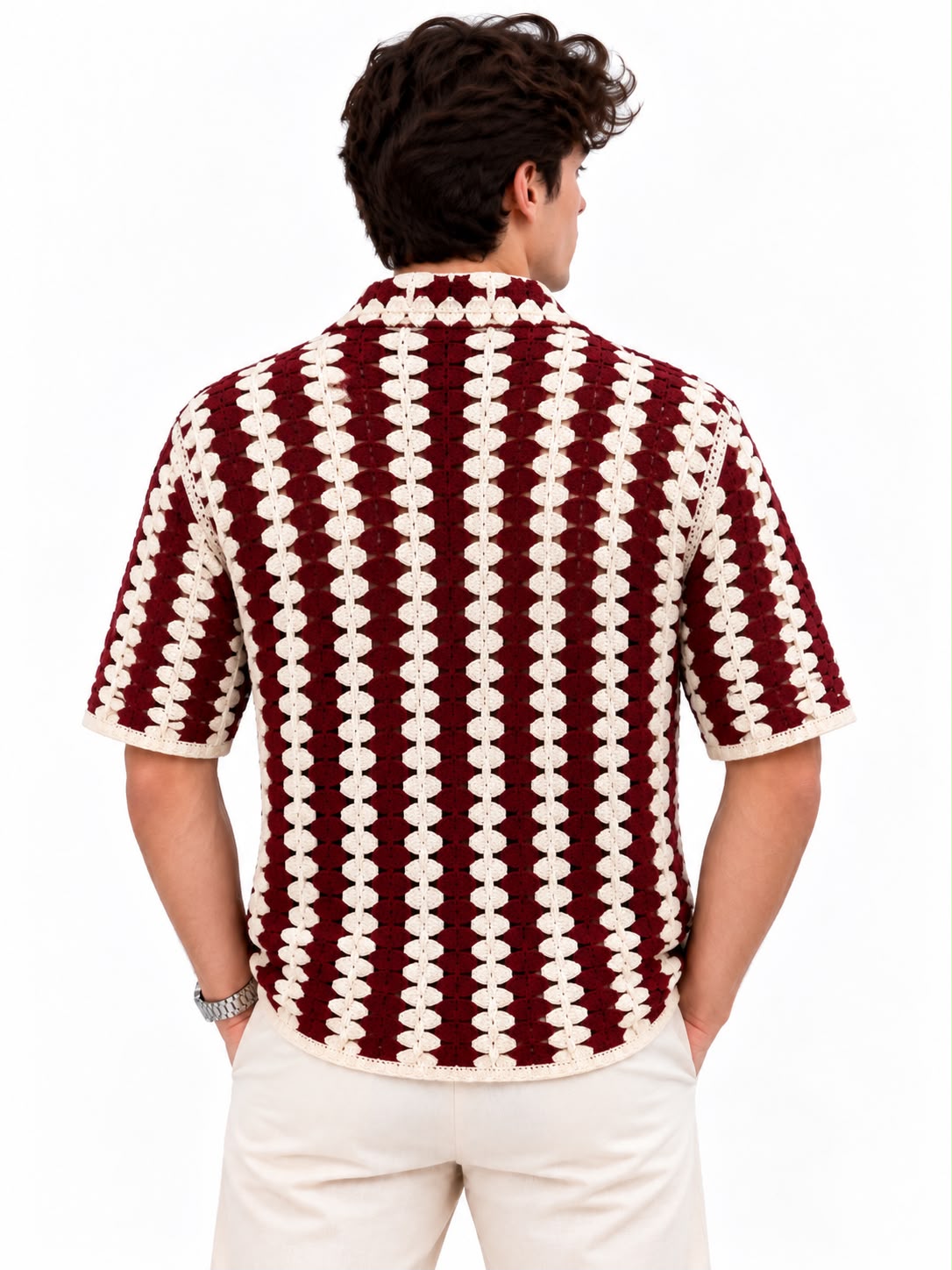 Men’s Crochet Knit Short Sleeve Shirt