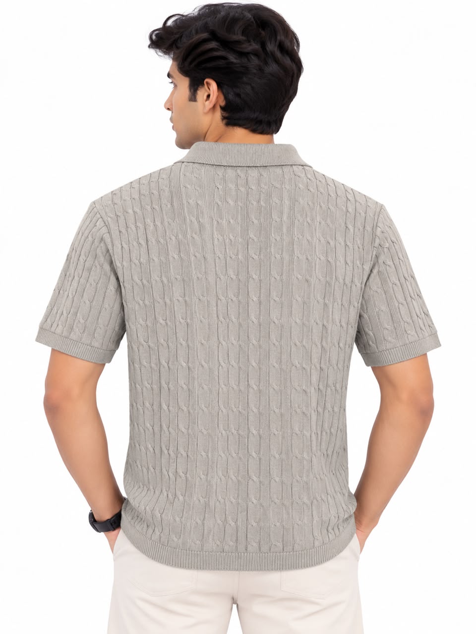 Men’s Cable Knit Polo Shirt