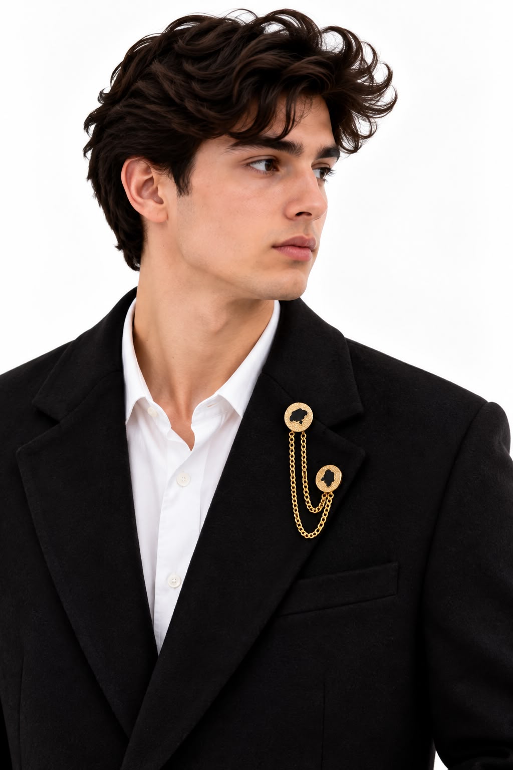Elegant Gold-Tone Double Chain Lapel Brooch